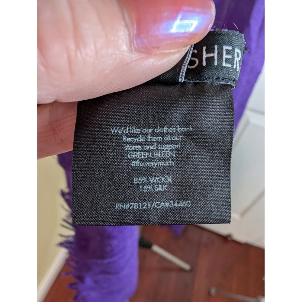 Eileen Fisher Cozy Crinkle Gauze Scarf Women OS Purple Wool Silk Fringe Wrap